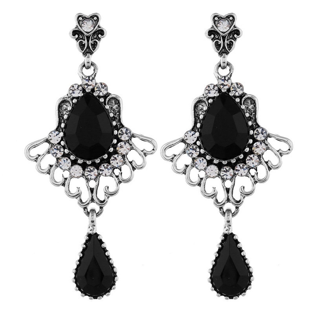 *AVALON* Silver x Black Fashion Dangle Earrings